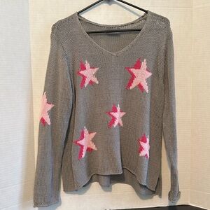 Wooden Ships Grey w/ Pink Stars Cotton Acrylic Oversized Slouchy Sweater S/M